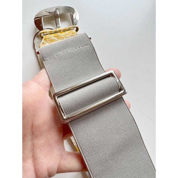 SUZI ROHER Yellow Patent Croc Embossed Leather Elastic Stretch Belt, Size S+ - Picture 6 of 10